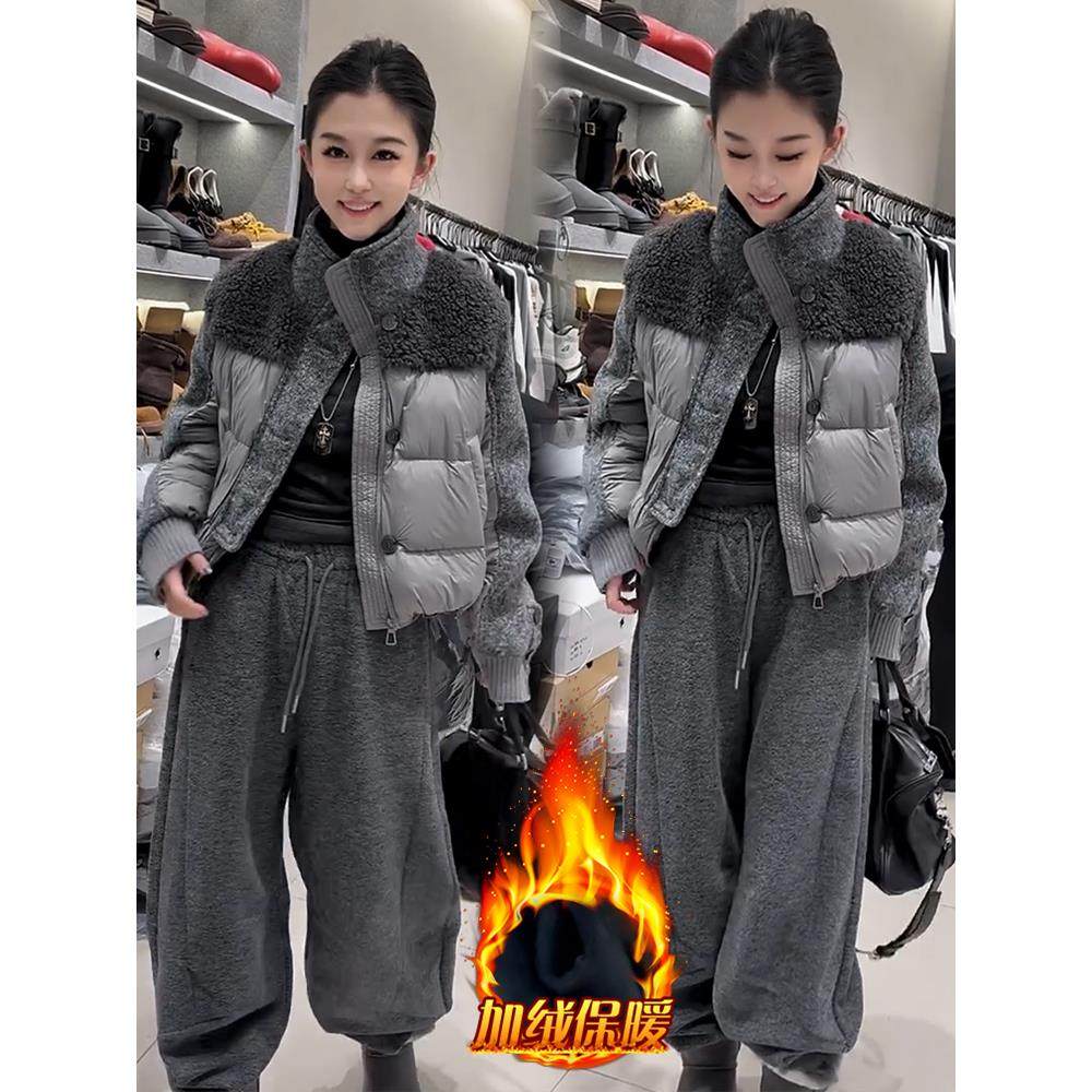 JOYIASS加绒保暖外套休闲长裤两件套女2025年冬季新款时尚潮流设