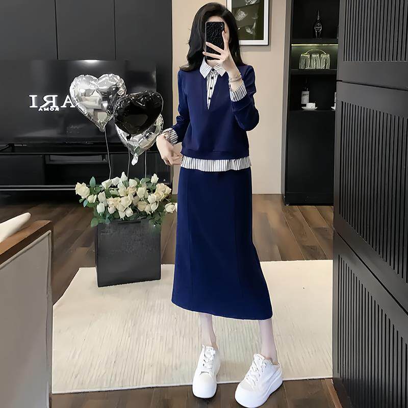 JOYIASS休闲运动套装收腰半身裙两件套潮女2025秋装新款时尚撞色