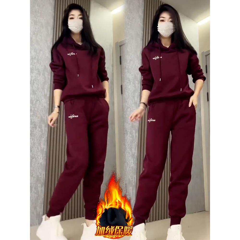 JOYIASS加绒加厚运动服套装女2025冬季新款网红爆款减龄卫衣束腿