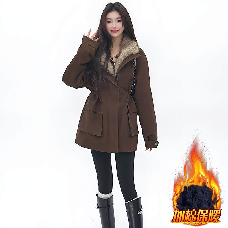 JOYIASS中长款派克服女款2025新款秋冬季加绒衣加厚保暖袄开衫外