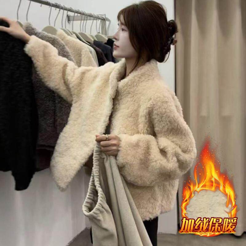JOYIASS加绒加厚保暖皮毛一体上衣2025年爆款时尚立领短外套女秋