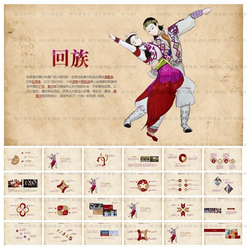 少数民族回族简介ppt模板回族舞蹈民族风民族团结民族风格风俗ppt