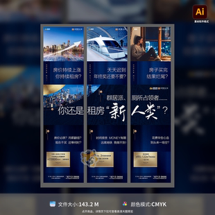 蓝金三宫格海报设计长图房地产项目区位展示图AI格式 模板素材