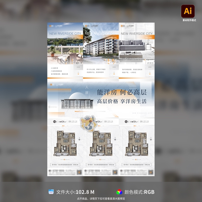 洋房三宫格海报长图地产户型价值点展示设计效果图AI模板素材