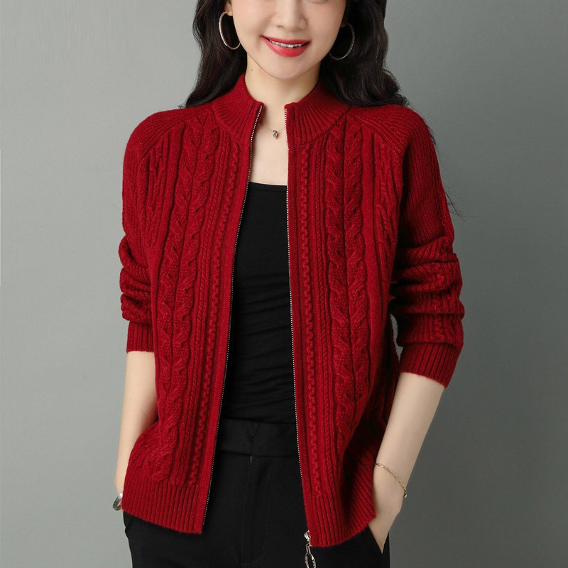 鄂尔多斯市羊毛针织开衫外搭宽松羊绒衫2025拉链毛衣外套女加厚