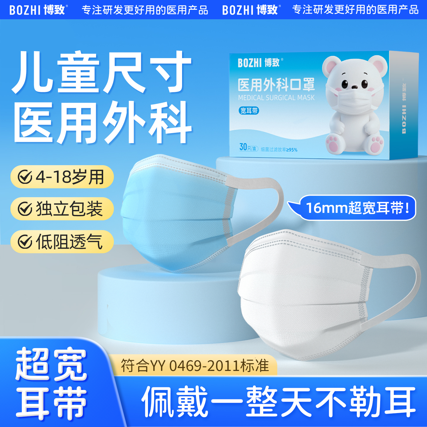 宽耳带儿童医用口罩久戴不勒耳