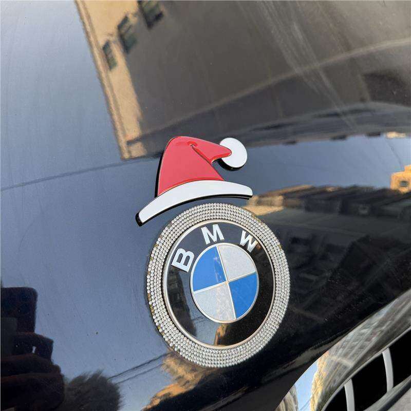 3d立体圣诞帽车贴磁吸宝马车标贴纸小鹏奔驰圣诞帽贴大众特斯拉