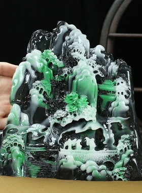 玉石山水摆件翡翠芙蓉石工艺品奇石原石石雕居家办公乔迁送礼