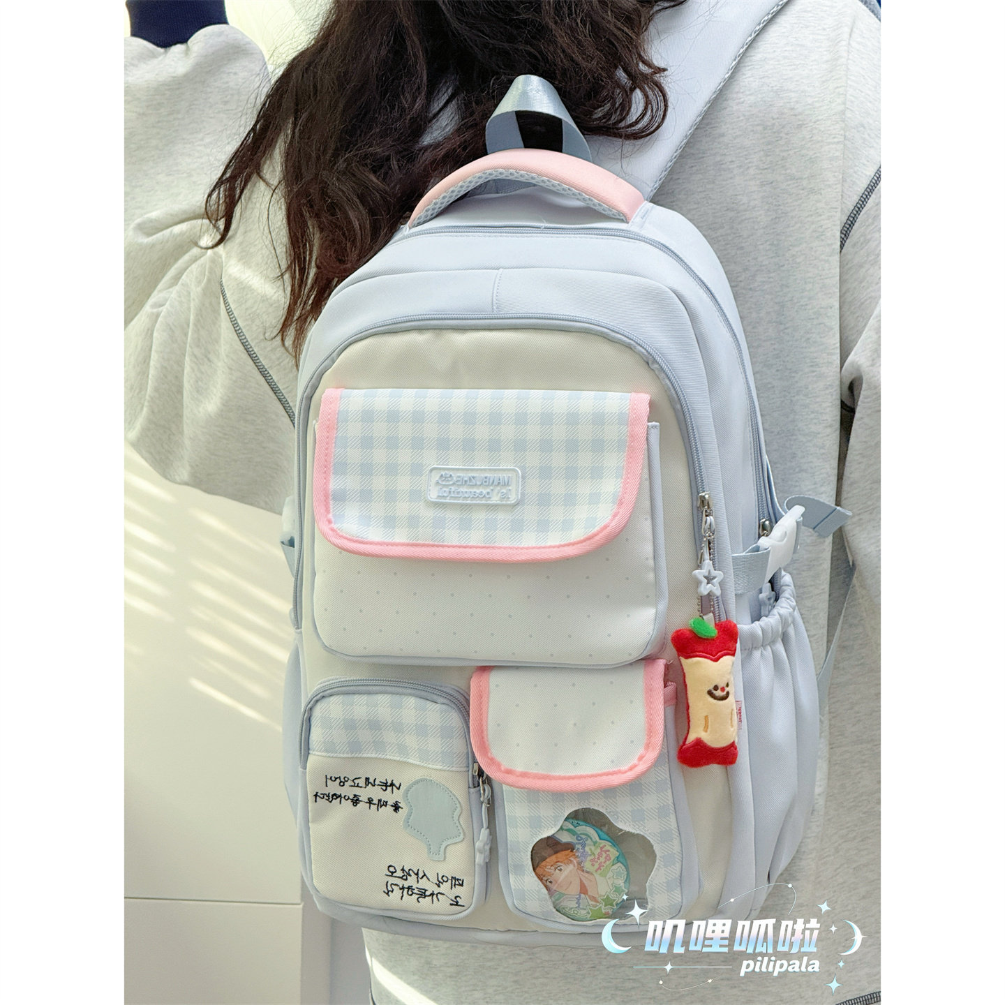 叽哩呱啦学院风少女双肩包大容量高颜值学生上课书包百搭电脑背包