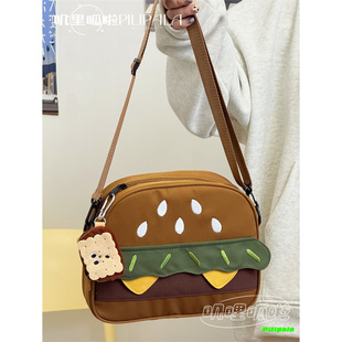 ins风复古汉堡斜挎包 少女学生包包个性轻便单肩包手机包平板包男