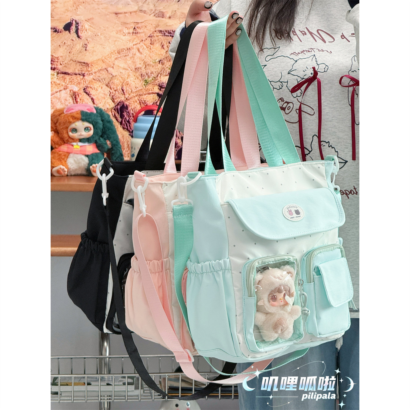 ins小清新波点斜挎包 女学生上课单肩包大容量补课手提袋痛包娃包,箱包皮具/热销女包/男包,通用款女包,淘宝优惠券,粉丝福利购,淘宝优惠卷