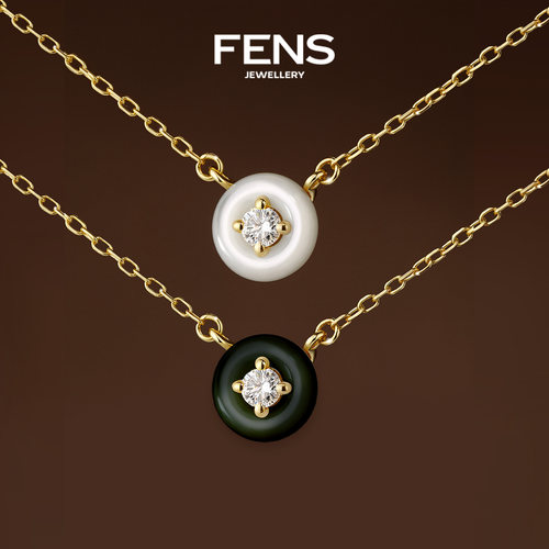 FENS珠宝18K金白贝母钻石项链女