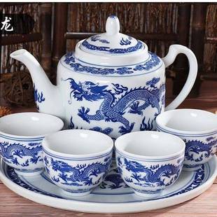 景德镇陶瓷泡茶壶凉热水壶青花瓷釉下彩油壶瓷器套装茶杯茶具家用