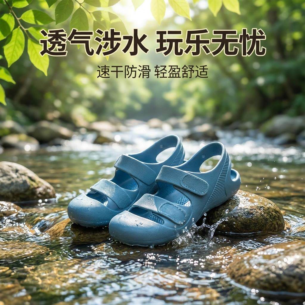 2026款儿童凉鞋女孩可下水夏季魔术贴软底男童包头鞋子软底沙滩鞋