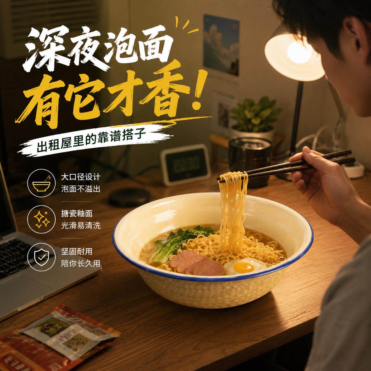 新型泡面碗宿舍搪瓷盆饭碗怀旧老式搪瓷碗家用加厚洋瓷碗卷边碗公