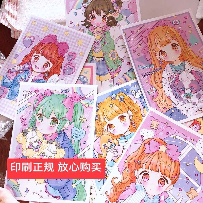 动漫图美临摹漫适画人物卡二次元初级美术中小学片甜用童可爱儿新