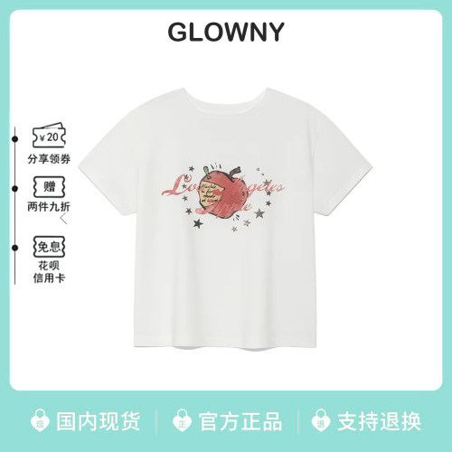韩代glowny苹果印花圆领短袖T恤
