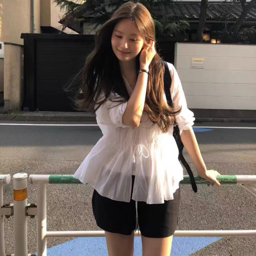 韩代OUNCE纯色宽松防晒衬衫女