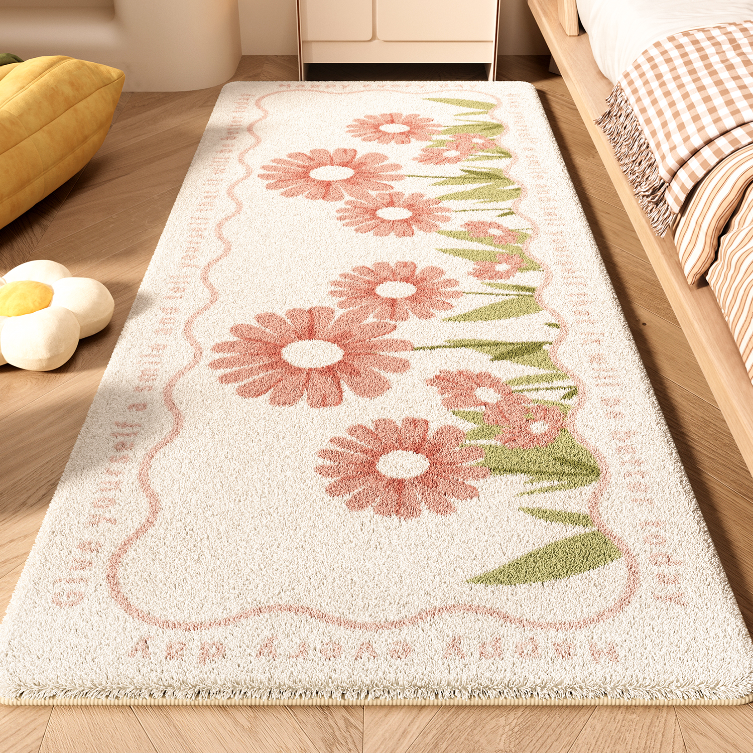 卧室床边地毯轻奢高级感长条加厚主卧羊绒地垫女孩房间儿童床边毯