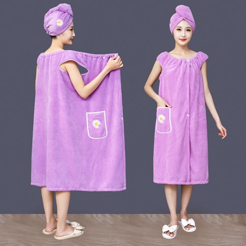 可穿浴巾+双层加厚干发帽