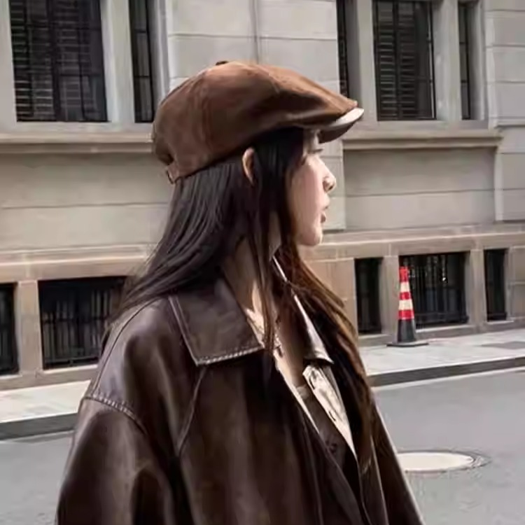 英伦风前进帽子女新款复古秋显脸