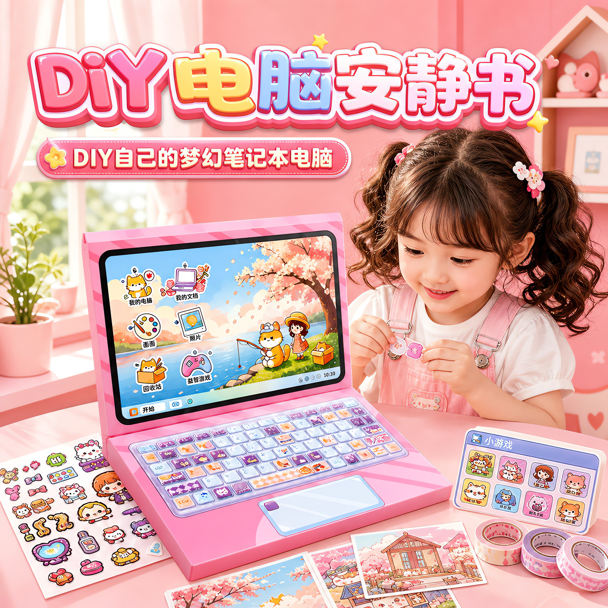 梦幻笔记本电脑安静书贴纸0儿童女孩3卡通DIY手工材料包装饰贴画6