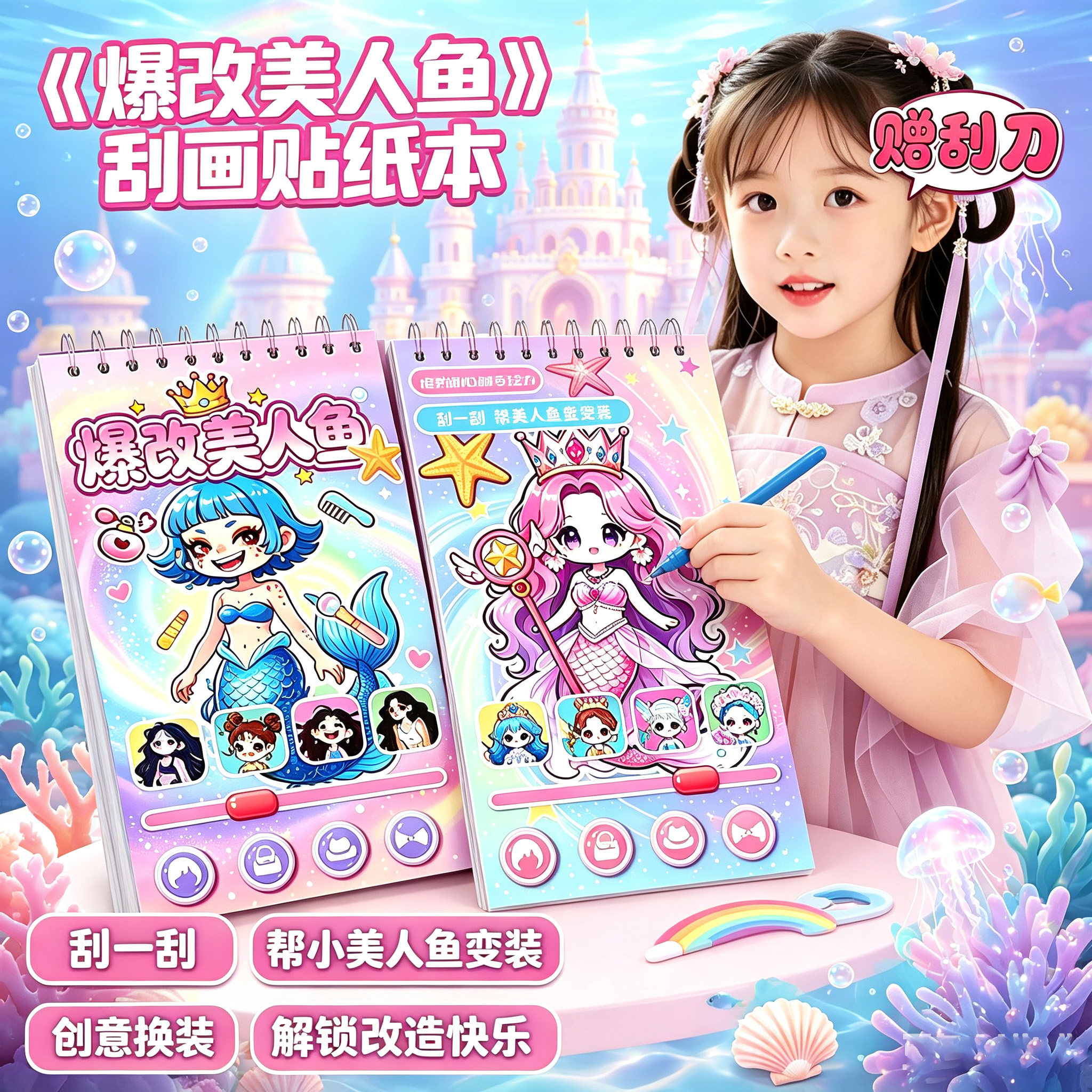 爆改美人鱼刮画换装贴纸安静书图片