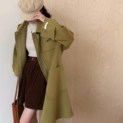 日光漫游可拆卸连帽双面手缝全羊毛大衣韩系oversize  007