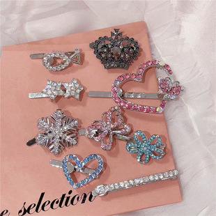 水钻花朵皇冠磁吸扣发夹女2024新款个性小众设计甜酷刘海夹