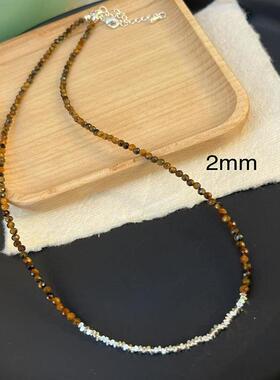 爆款极细切面天然虎眼石项链金色碎银复古百搭高级感小众锁骨链
