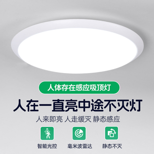 人在一直亮感应灯人体存在不灭楼梯过道入户门浴室微波雷达吸顶灯