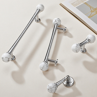 柜门拉手法式大理石黄铜拉手中古风新中式亮银衣柜橱柜抽屉长把手