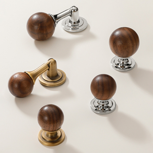 法式轻奢柜门把手衣柜门抽屉中古风胡桃木圆球新中式吊坠拉手大全