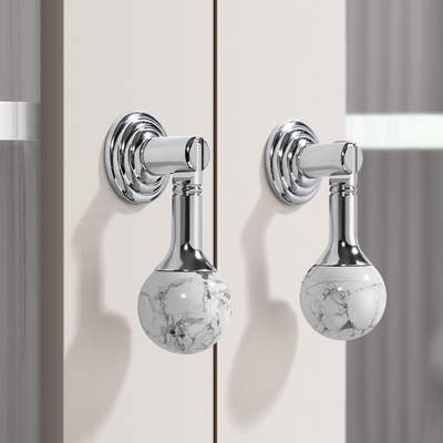 法式轻奢银色黄铜柜门拉手衣橱柜门抽屉家具中古风圆球吊坠小把手