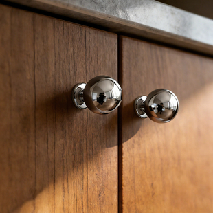 中古风黄铜色拉手古铜圆球衣柜门橱柜抽屉新中式法式银色单孔把手