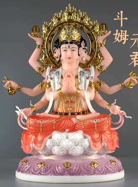 汉白玉彩绘斗姆佛像摆件