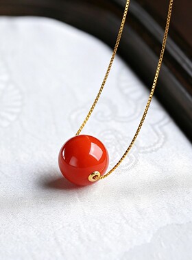 天然南红柿子红转运珠锁骨链