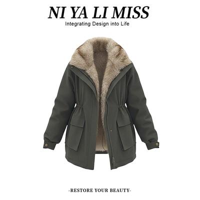 JOYIASS派克服女款小个子冬装加绒服2025新款中长款大毛领加厚衣