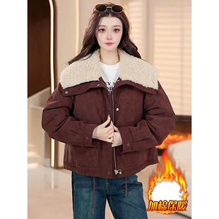 JOYIASS2025冬季新款服女士短款高级感毛毛领衣加厚保暖袄外套