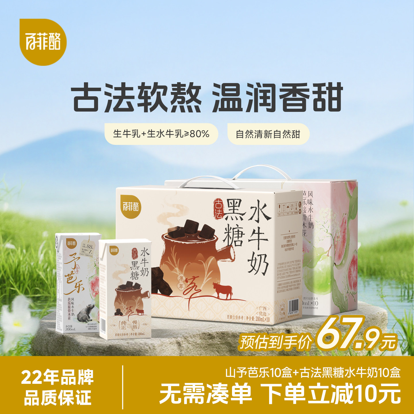 百菲酪芭乐接骨木花水牛奶+黑糖水牛奶组合营养学生奶早餐风味乳