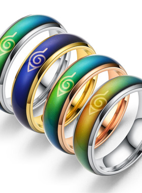 欧美人气动漫感温变色火影忍者戒指个性潮男不锈钢戒指厂家直销