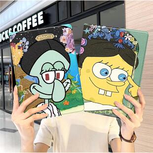 恶搞怪海绵宝宝2024款ipad10保护套pro2018苹果mini5外套ipod9迷你4壳air6适用2平板3带笔槽十7第8代三折沙雕