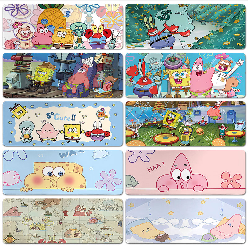 海绵宝宝鼠标垫子派大星超大号桌垫办公电脑键盘垫锁边章鱼哥动漫