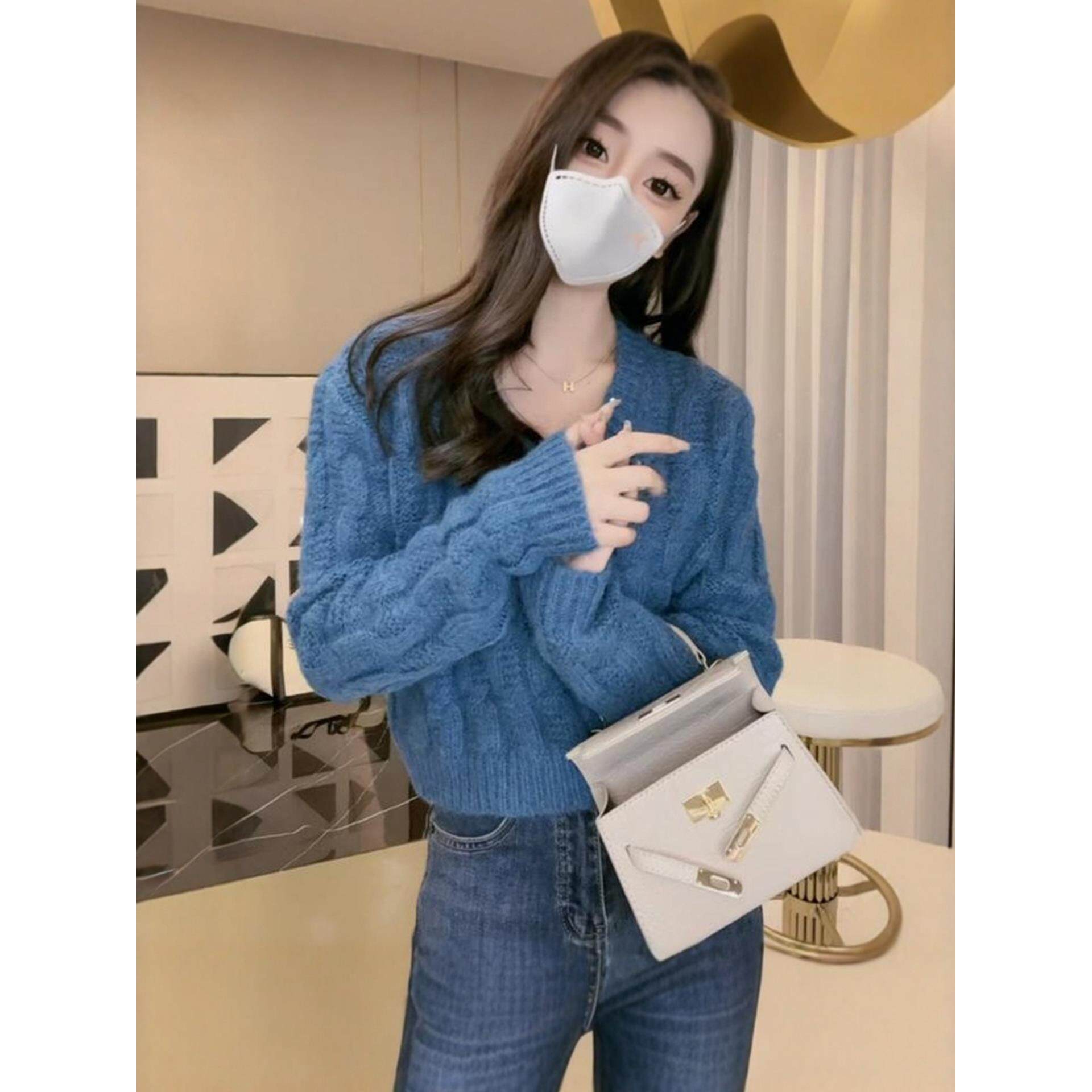 JOYIASS小个子麻花v领长袖套头毛衣女2025新款秋冬季慵懒高级感宽
