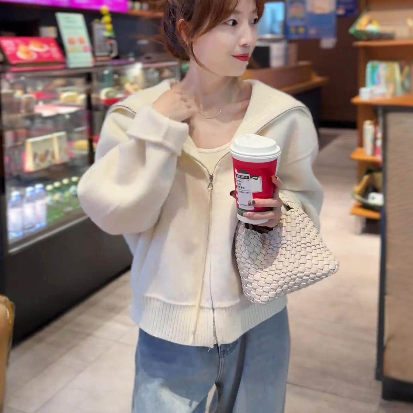 JOYIASS翻领双拉链软糯毛衣开衫外套女2025新款秋冬季慵懒高级感