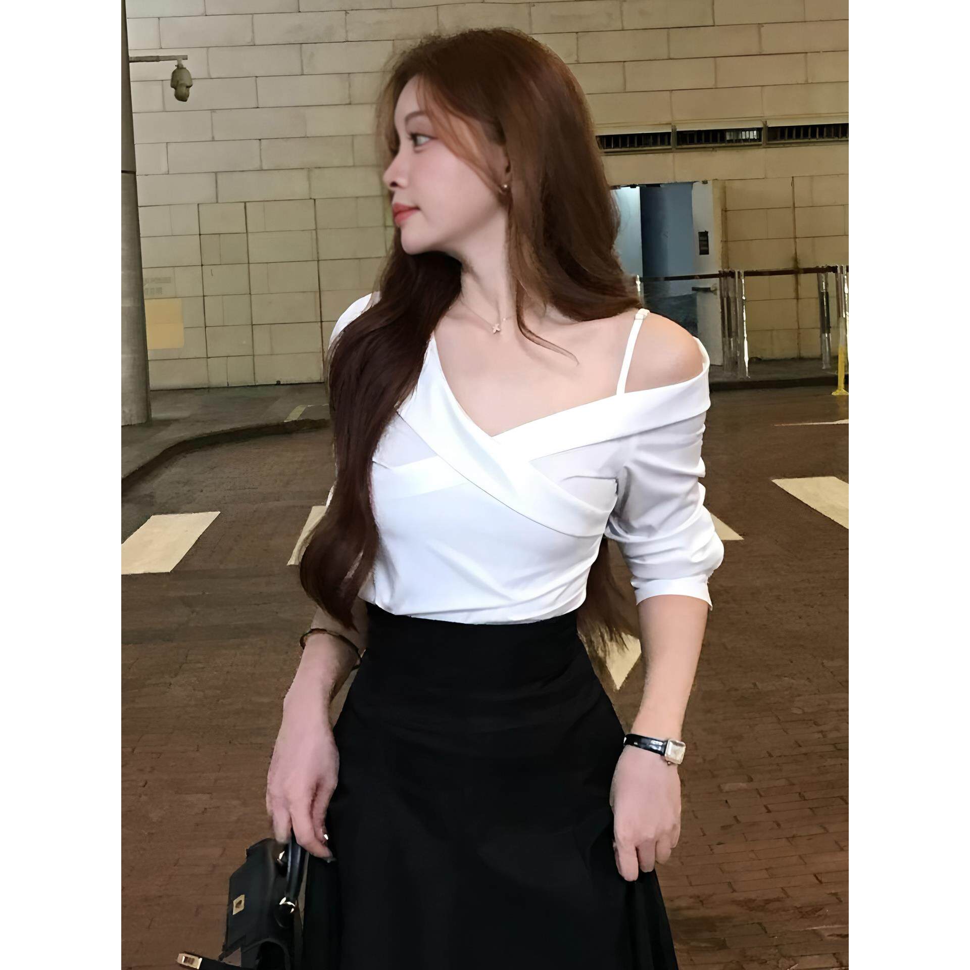 JOYIASS法式不规则白色长袖衬衫女2025新款春秋季高级感轻奢减龄