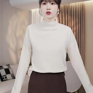 JOYIASS半高领花边长袖t恤女2025新款秋冬季加绒内搭绝美巨好看上