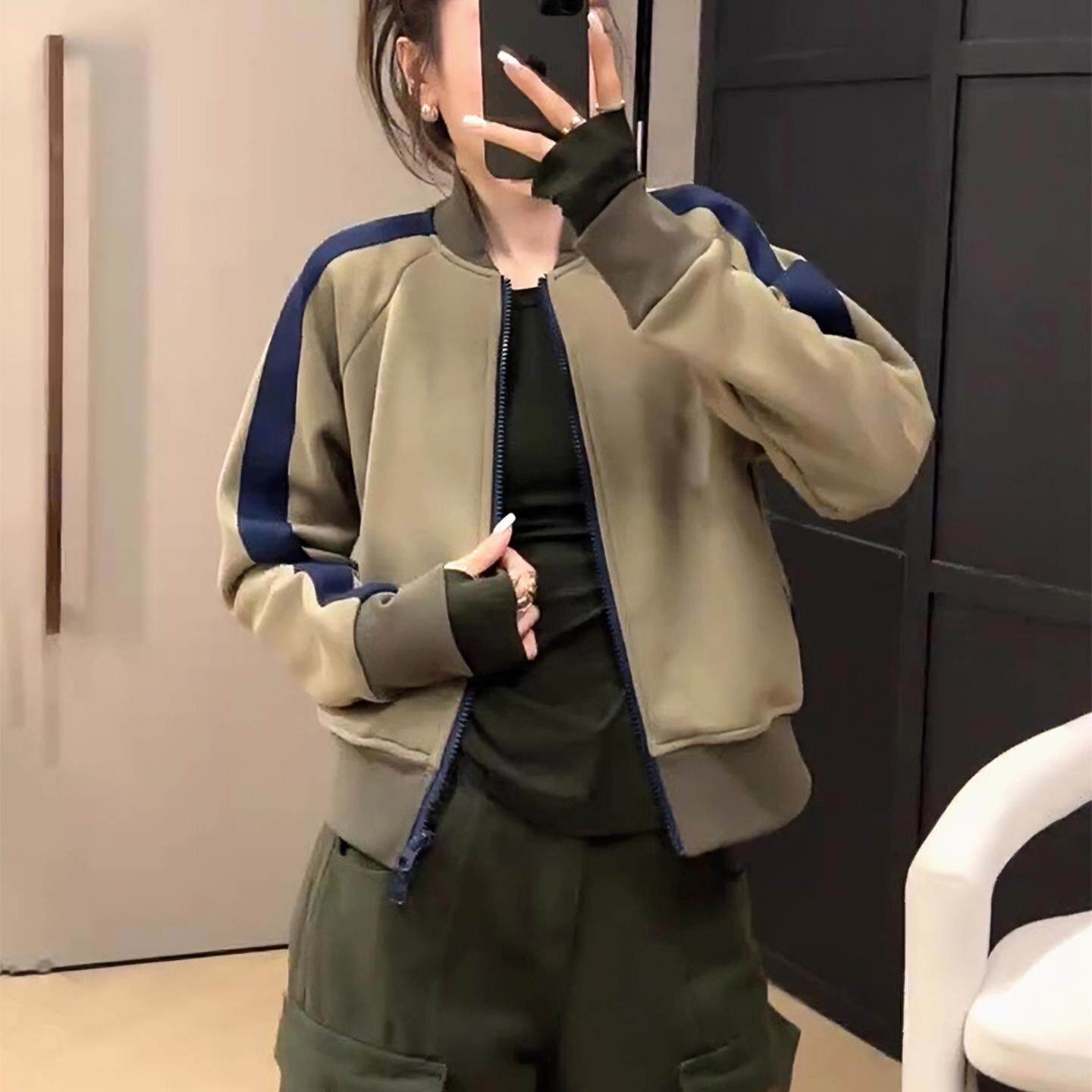JOYIASS美式立领双拉链卫衣短款外套女2025新款秋冬季小个子时尚