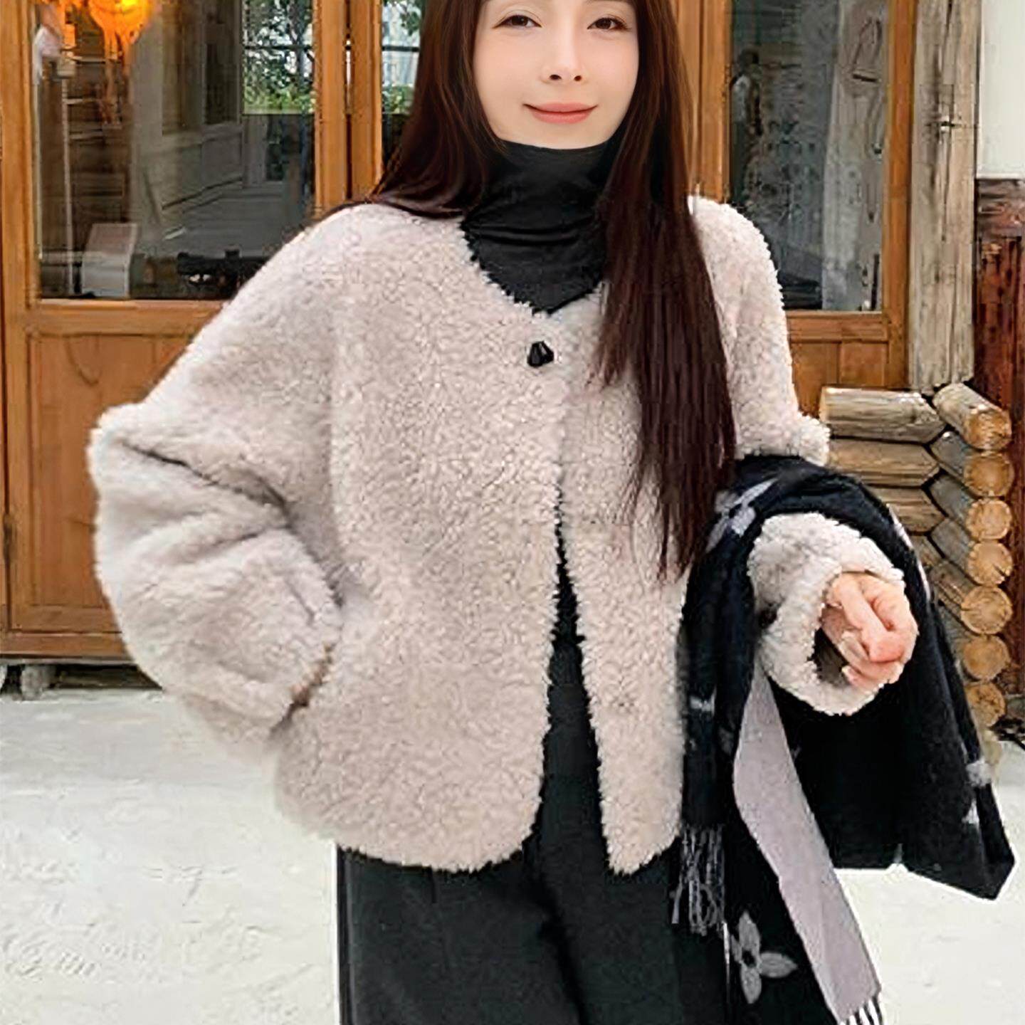 JOYIASS圆领加厚羊羔毛短款外套女2025新款今年流行爆款秋冬季高