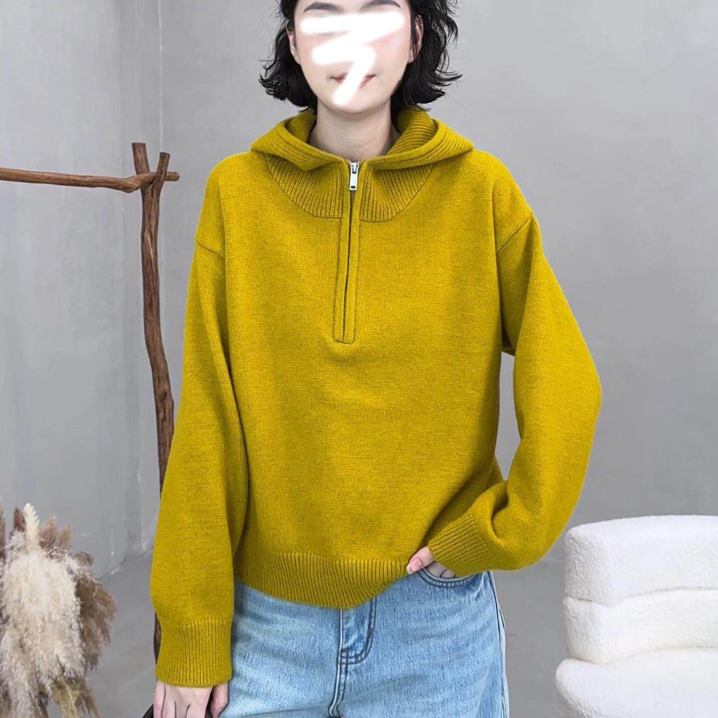 JOYIASS连帽半拉链套头毛衣针织衫女款2025新款秋冬季高级感时尚